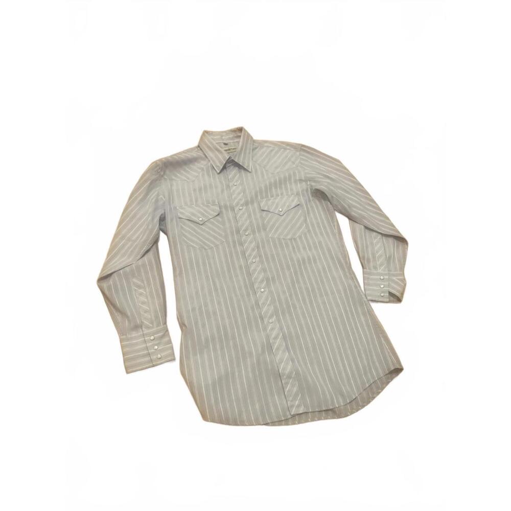 Vintage Northern Plains Casual Button-Down Shirt, Light Blue Striped